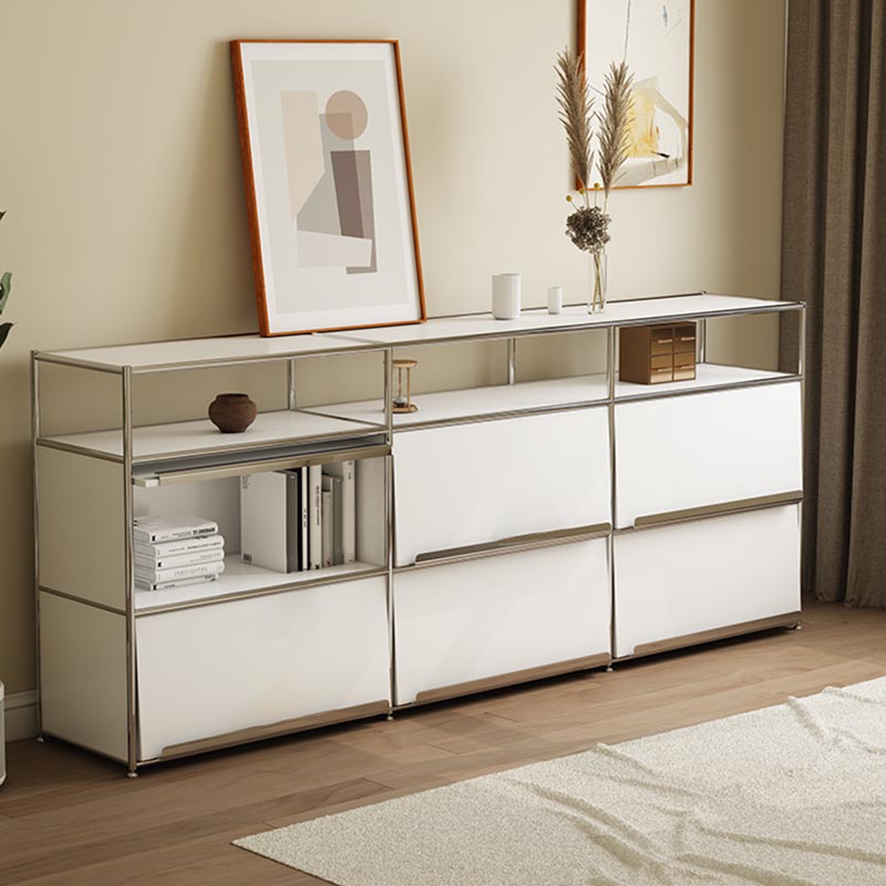Contemporary Metal Sideboard with Drawers White Dining Buffet for Living Room Clearhalo 'buffet_sideboard' 'Buffets & Sideboards' 'furn' 'furn_buffet_sideboard' 'Furniture' 'Kitchen & Dining Furniture' 5998984