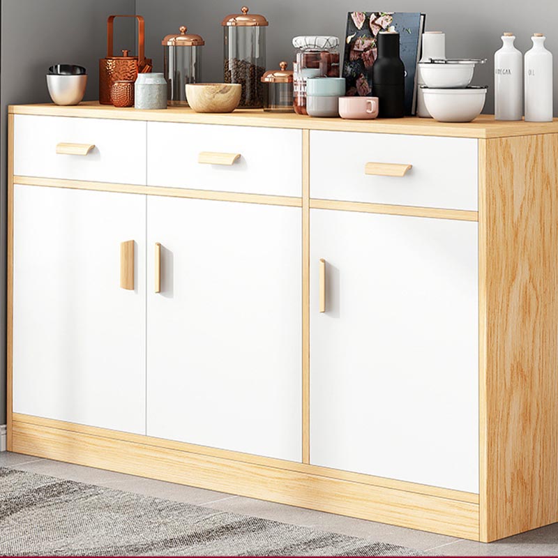 Engineered Wood Sideboard with Drawers Modern Kitchen Buffet Sideboard 47"L x 15"W x 35"H Natural Wood White Clearhalo 'buffet_sideboard' 'Buffets & Sideboards' 'furn' 'furn_buffet_sideboard' 'Furniture' 'Kitchen & Dining Furniture' 5999015