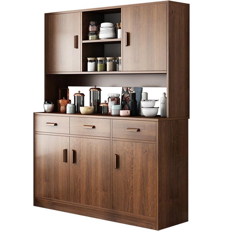 Engineered Wood Sideboard with Drawers Modern Kitchen Buffet Sideboard 47.2"L x 15"W x 66.9"H Walnut Clearhalo 'buffet_sideboard' 'Buffets & Sideboards' 'furn' 'furn_buffet_sideboard' 'Furniture' 'Kitchen & Dining Furniture' 5999017