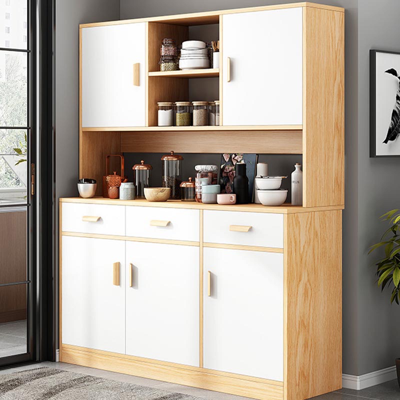 Engineered Wood Sideboard with Drawers Modern Kitchen Buffet Sideboard 47.2"L x 15"W x 66.9"H Natural Wood White Clearhalo 'buffet_sideboard' 'Buffets & Sideboards' 'furn' 'furn_buffet_sideboard' 'Furniture' 'Kitchen & Dining Furniture' 5999019