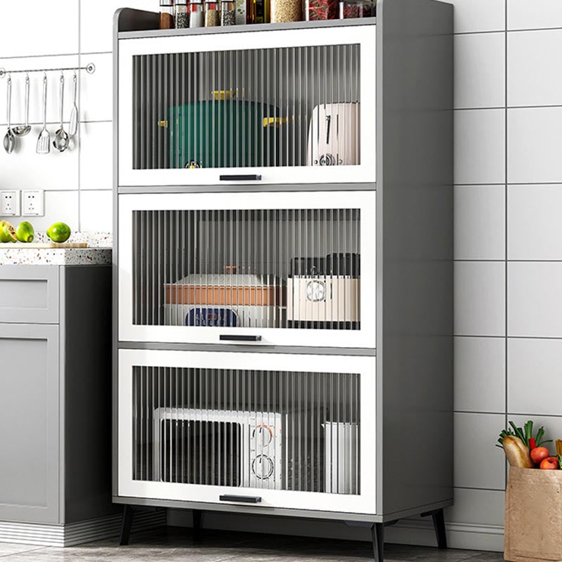 Wood Dining Server Modern Server with Glass Doors for Living Room 23.6"L x 13.4"W x 50.8"H Grey Clearhalo 'buffet_sideboard' 'Buffets & Sideboards' 'furn' 'furn_buffet_sideboard' 'Furniture' 'Kitchen & Dining Furniture' 5999053