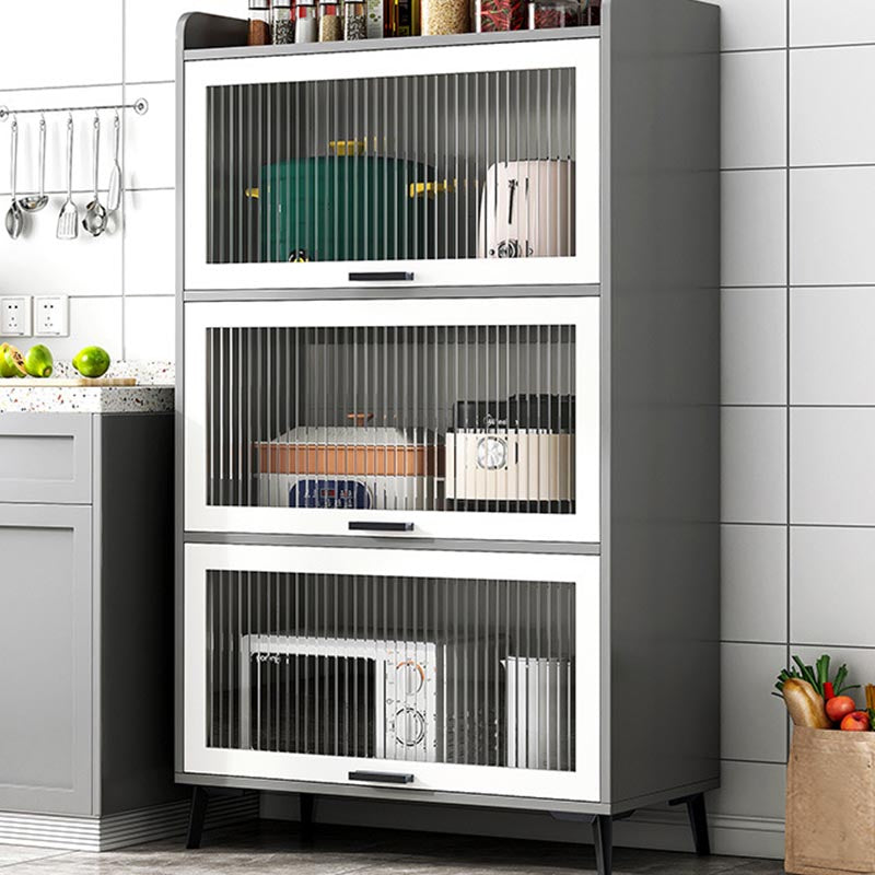 Wood Dining Server Modern Server with Glass Doors for Living Room 27.6"L x 13.4"W x 50.8"H Grey Clearhalo 'buffet_sideboard' 'Buffets & Sideboards' 'furn' 'furn_buffet_sideboard' 'Furniture' 'Kitchen & Dining Furniture' 5999054