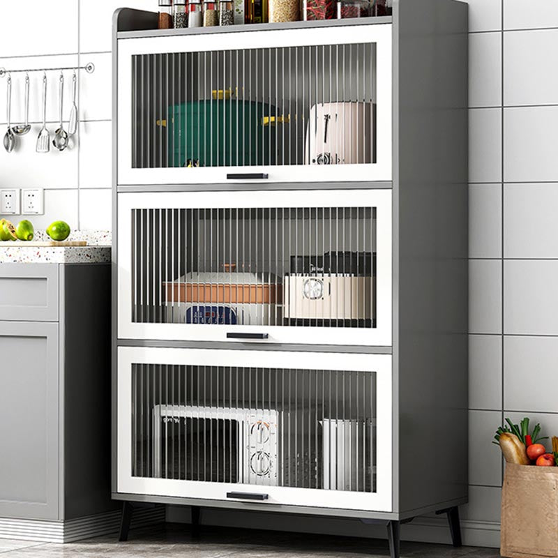 Wood Dining Server Modern Server with Glass Doors for Living Room 31.5"L x 13.4"W x 50.8"H Grey Clearhalo 'buffet_sideboard' 'Buffets & Sideboards' 'furn' 'furn_buffet_sideboard' 'Furniture' 'Kitchen & Dining Furniture' 5999056