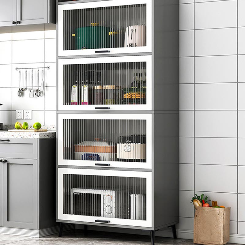 Wood Dining Server Modern Server with Glass Doors for Living Room 27.6"L x 13.4"W x 65.4"H Grey Clearhalo 'buffet_sideboard' 'Buffets & Sideboards' 'furn' 'furn_buffet_sideboard' 'Furniture' 'Kitchen & Dining Furniture' 5999066