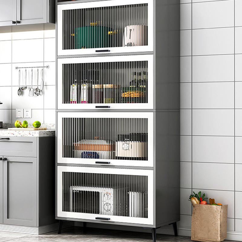 Wood Dining Server Modern Server with Glass Doors for Living Room 31.5"L x 13.4"W x 65.4"H Grey Clearhalo 'buffet_sideboard' 'Buffets & Sideboards' 'furn' 'furn_buffet_sideboard' 'Furniture' 'Kitchen & Dining Furniture' 5999069