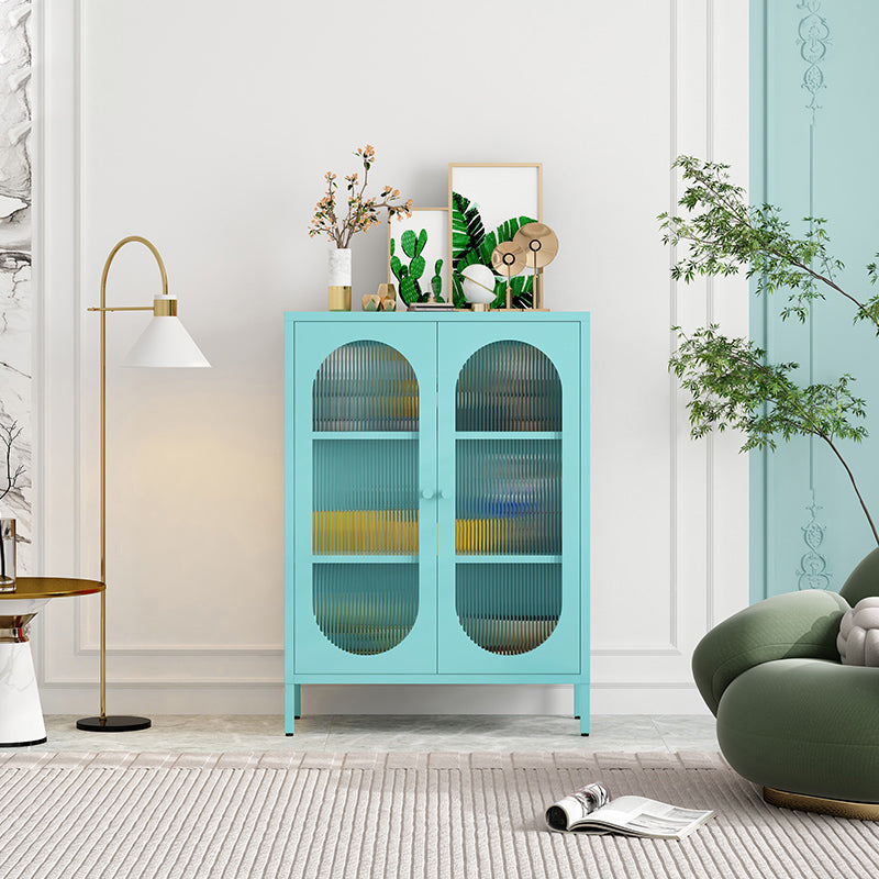 31,5 "L serveur de style glam avec les jambes métalliques du buffet finition métallique avec portes en verre