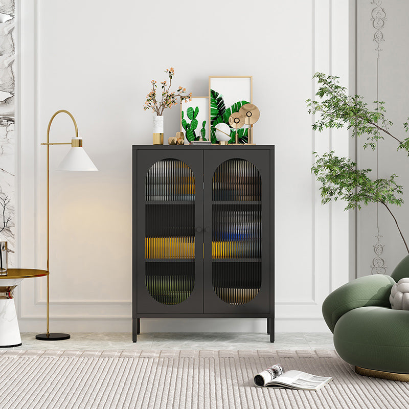 31,5 "L serveur de style glam avec les jambes métalliques du buffet finition métallique avec portes en verre