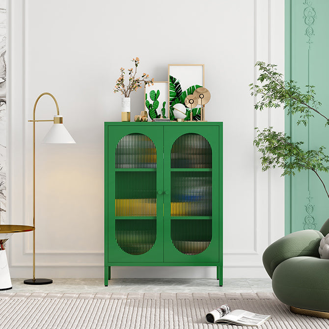 31,5 "L serveur de style glam avec les jambes métalliques du buffet finition métallique avec portes en verre