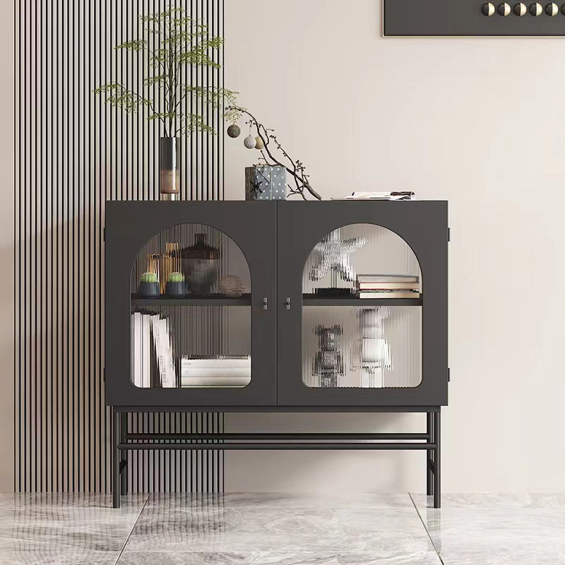 Metallic Finish Contemporary Dining Server Kitchen Sideboard with Cabinets Black Clearhalo 'buffet_sideboard' 'Buffets & Sideboards' 'furn' 'furn_buffet_sideboard' 'Furniture' 'Kitchen & Dining Furniture' 5999221