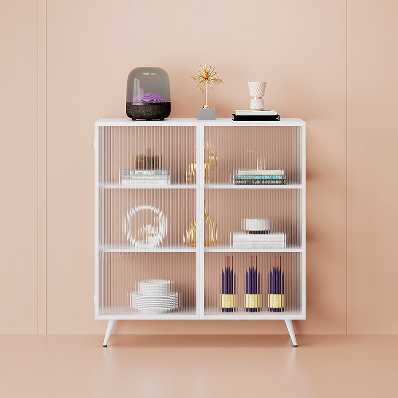 Polished Finish Metal Sideboard Glam Indoor Dining Server with Clear Glass Doors Clearhalo 'buffet_sideboard' 'Buffets & Sideboards' 'furn' 'furn_buffet_sideboard' 'Furniture' 'Kitchen & Dining Furniture' 5999258