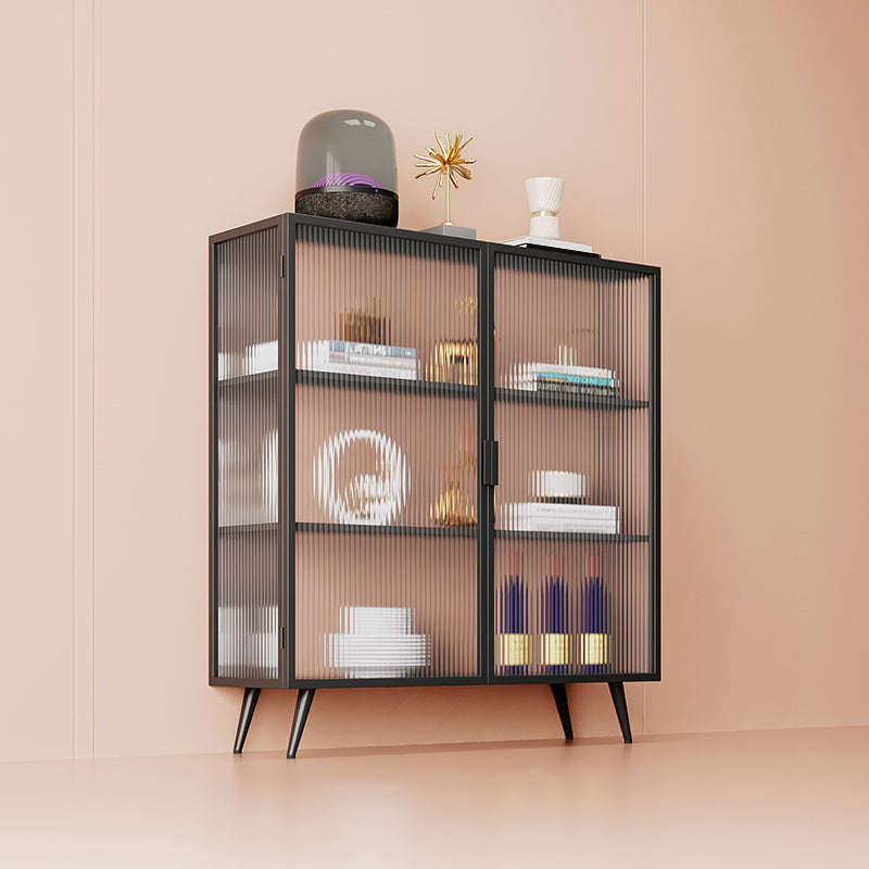 Polished Finish Metal Sideboard Glam Indoor Dining Server with Clear Glass Doors Black Clearhalo 'buffet_sideboard' 'Buffets & Sideboards' 'furn' 'furn_buffet_sideboard' 'Furniture' 'Kitchen & Dining Furniture' 5999260