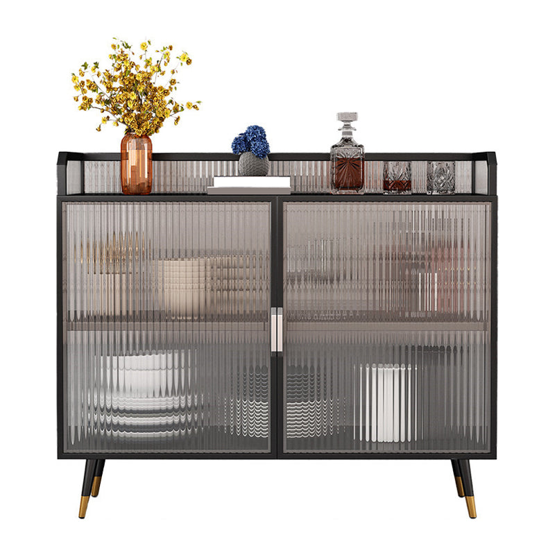 Polished Finish Metal Sideboard Glam Indoor Dining Server with Clear Glass Doors Black-Gold Clearhalo 'buffet_sideboard' 'Buffets & Sideboards' 'furn' 'furn_buffet_sideboard' 'Furniture' 'Kitchen & Dining Furniture' 5999261