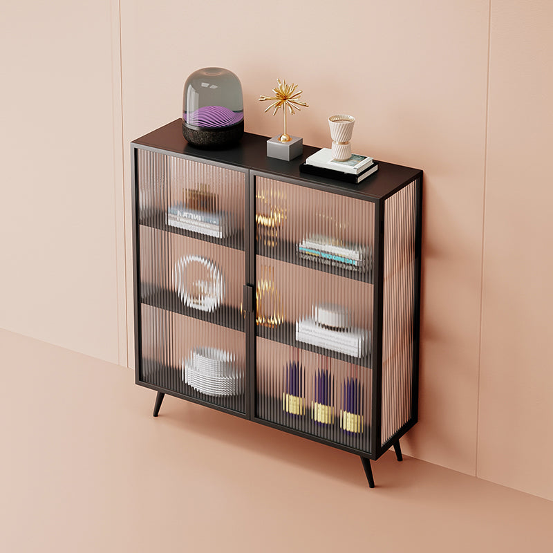 Polished Finish Metal Sideboard Glam Indoor Dining Server with Clear Glass Doors Clearhalo 'buffet_sideboard' 'Buffets & Sideboards' 'furn' 'furn_buffet_sideboard' 'Furniture' 'Kitchen & Dining Furniture' 5999262