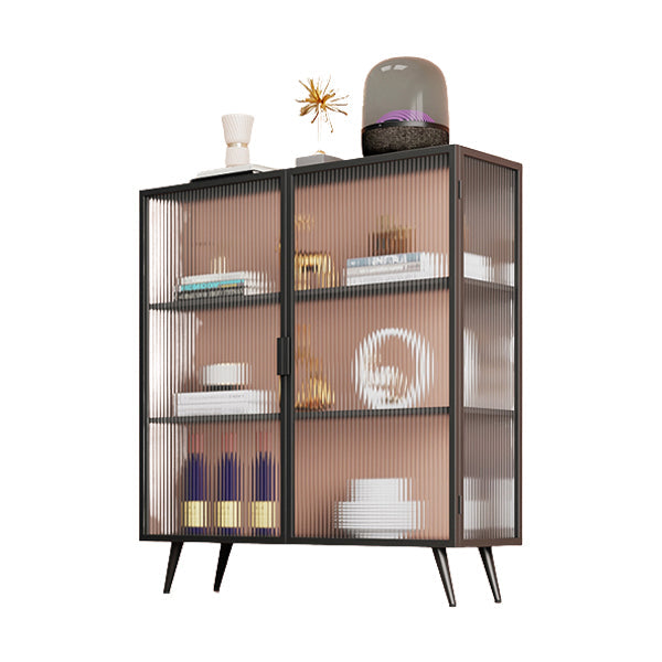 Polished Finish Metal Sideboard Glam Indoor Dining Server with Clear Glass Doors Clearhalo 'buffet_sideboard' 'Buffets & Sideboards' 'furn' 'furn_buffet_sideboard' 'Furniture' 'Kitchen & Dining Furniture' 5999265