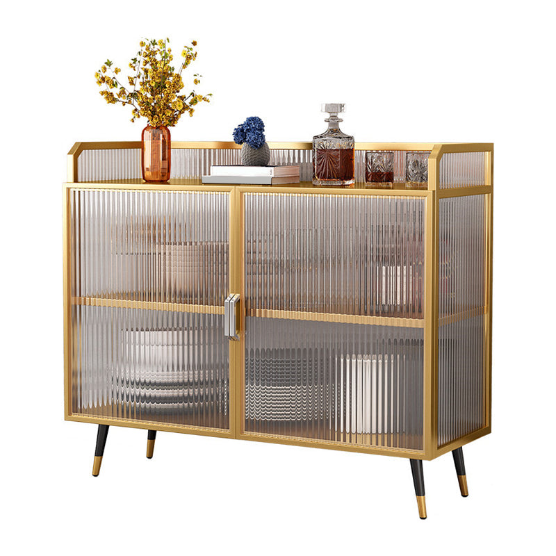 Polished Finish Metal Sideboard Glam Indoor Dining Server with Clear Glass Doors Gold Clearhalo 'buffet_sideboard' 'Buffets & Sideboards' 'furn' 'furn_buffet_sideboard' 'Furniture' 'Kitchen & Dining Furniture' 5999266