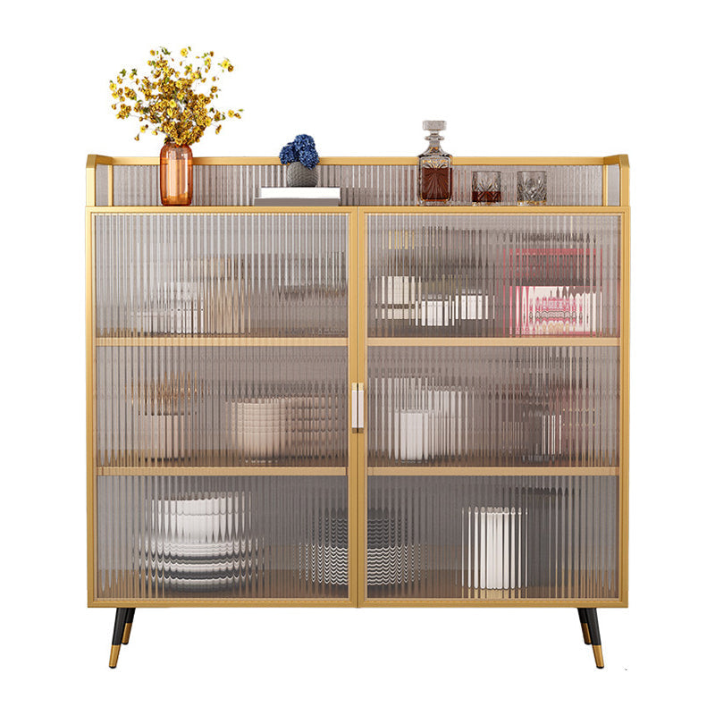 Polished Finish Metal Sideboard Glam Indoor Dining Server with Clear Glass Doors Gold Clearhalo 'buffet_sideboard' 'Buffets & Sideboards' 'furn' 'furn_buffet_sideboard' 'Furniture' 'Kitchen & Dining Furniture' 5999268