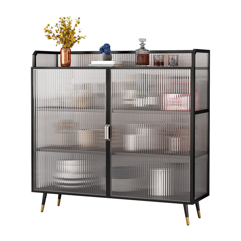 Polished Finish Metal Sideboard Glam Indoor Dining Server with Clear Glass Doors Clearhalo 'buffet_sideboard' 'Buffets & Sideboards' 'furn' 'furn_buffet_sideboard' 'Furniture' 'Kitchen & Dining Furniture' 5999272