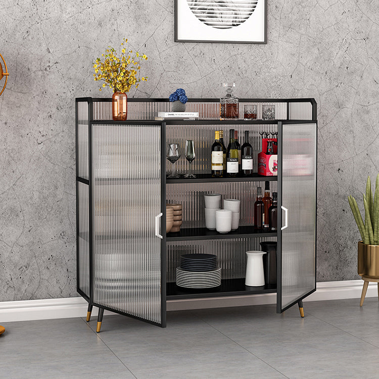 Polished Finish Metal Sideboard Glam Indoor Dining Server with Clear Glass Doors Clearhalo 'buffet_sideboard' 'Buffets & Sideboards' 'furn' 'furn_buffet_sideboard' 'Furniture' 'Kitchen & Dining Furniture' 5999275