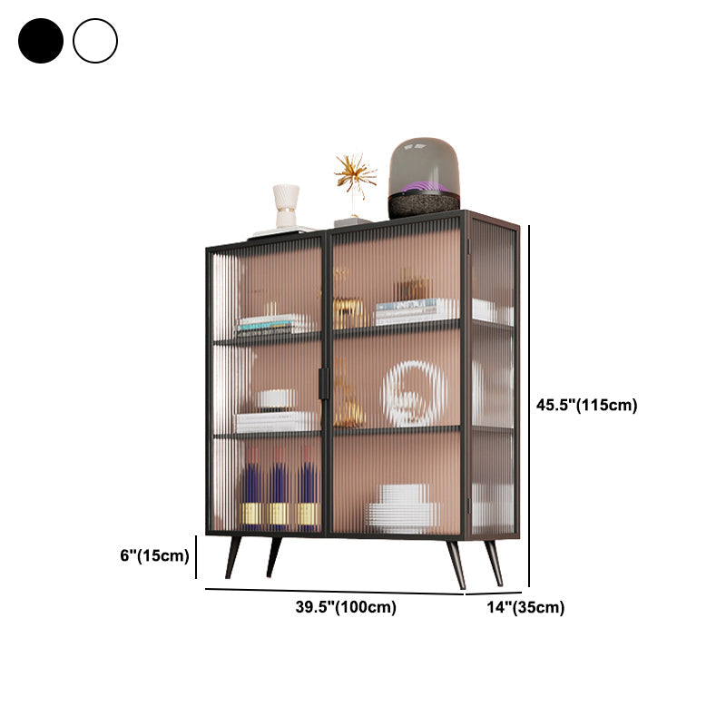 Polished Finish Metal Sideboard Glam Indoor Dining Server with Clear Glass Doors Clearhalo 'buffet_sideboard' 'Buffets & Sideboards' 'furn' 'furn_buffet_sideboard' 'Furniture' 'Kitchen & Dining Furniture' 5999280