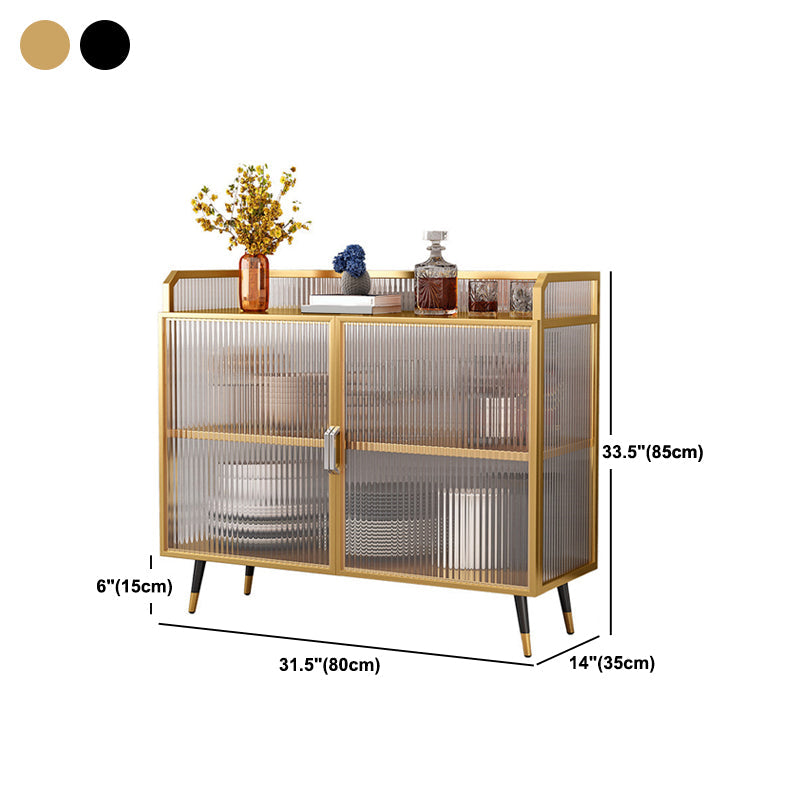 Polished Finish Metal Sideboard Glam Indoor Dining Server with Clear Glass Doors Clearhalo 'buffet_sideboard' 'Buffets & Sideboards' 'furn' 'furn_buffet_sideboard' 'Furniture' 'Kitchen & Dining Furniture' 5999281