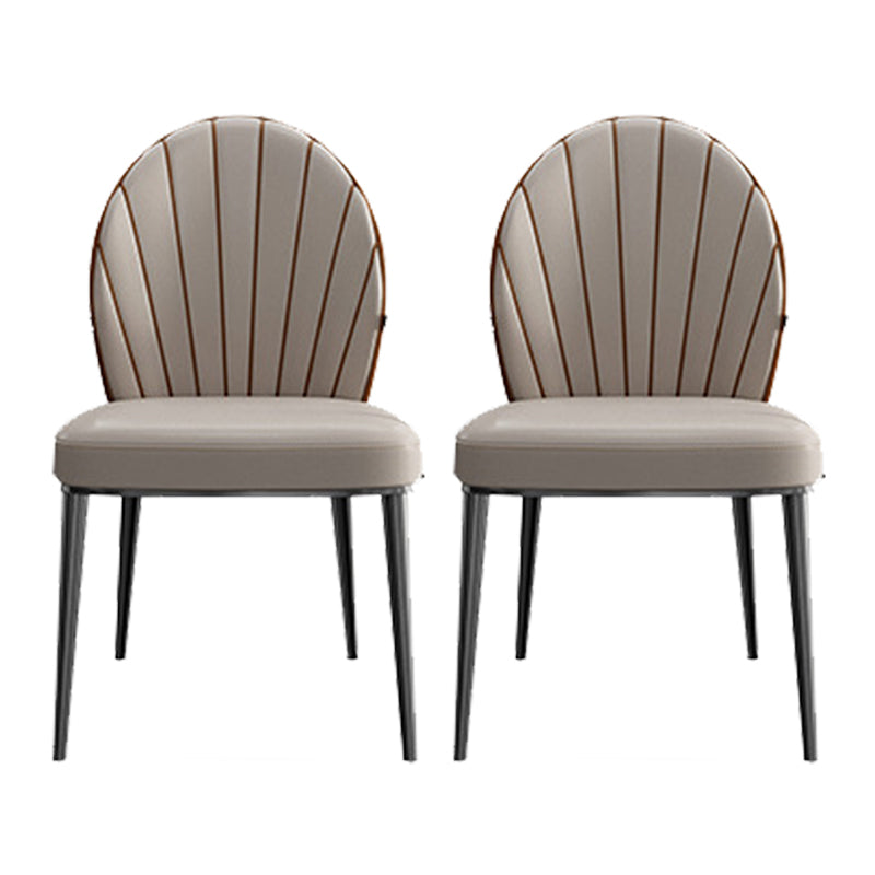 Armless Low Back Side Chair Metal Legs Faux Leather Dining Chairs