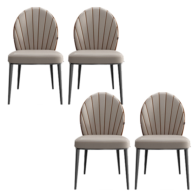 Armless Low Back Side Chair Metal Legs Faux Leather Dining Chairs