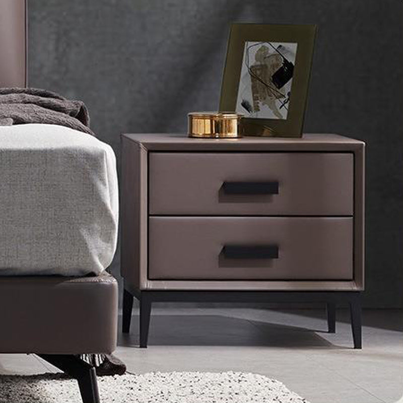 Contemporary Leather Accent Table Nightstand 18.11" Tall 2 Drawers Bed Nightstand Brown 1 Piece Clearhalo 'Bedroom Furniture' 'furn' 'furn_night_stand' 'Furniture' 'night_stand' 'Nightstands' 5999892