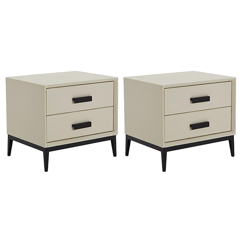 Contemporary Leather Accent Table Nightstand 18.11" Tall 2 Drawers Bed Nightstand Off-White 2 Piece Set Clearhalo 'Bedroom Furniture' 'furn' 'furn_night_stand' 'Furniture' 'night_stand' 'Nightstands' 5999893