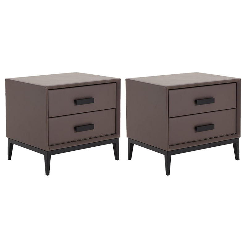 Contemporary Leather Accent Table Nightstand 18.11" Tall 2 Drawers Bed Nightstand Brown 2 Piece Set Clearhalo 'Bedroom Furniture' 'furn' 'furn_night_stand' 'Furniture' 'night_stand' 'Nightstands' 5999896