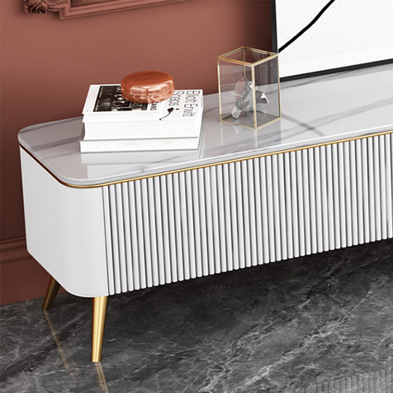 Stone Top Media Console Modern TV Media Stand with Gold Metal Legs