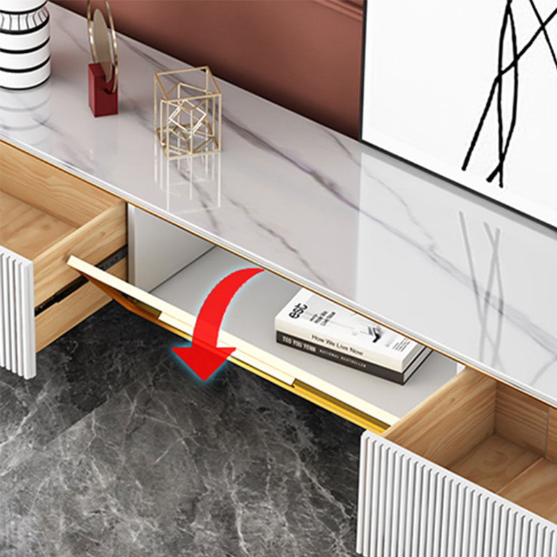 Stone Top Media Console Modern TV Media Stand with Gold Metal Legs