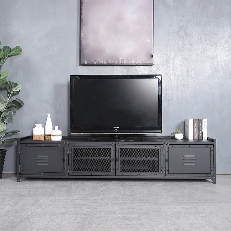 Industrial Style Metal TV Stand Black Colour Enclosed Storage TV Console with Cabinet 79"L x 16"W x 18"H Clearhalo 'furn' 'furn_tv_stands_entertainment_centers' 'Furniture' 'Living Room Furniture' 'TV Stands & Entertainment Centers' 'TV Stands & Media Storage Furniture' 'tv_stands_entertainment_centers' 6000450