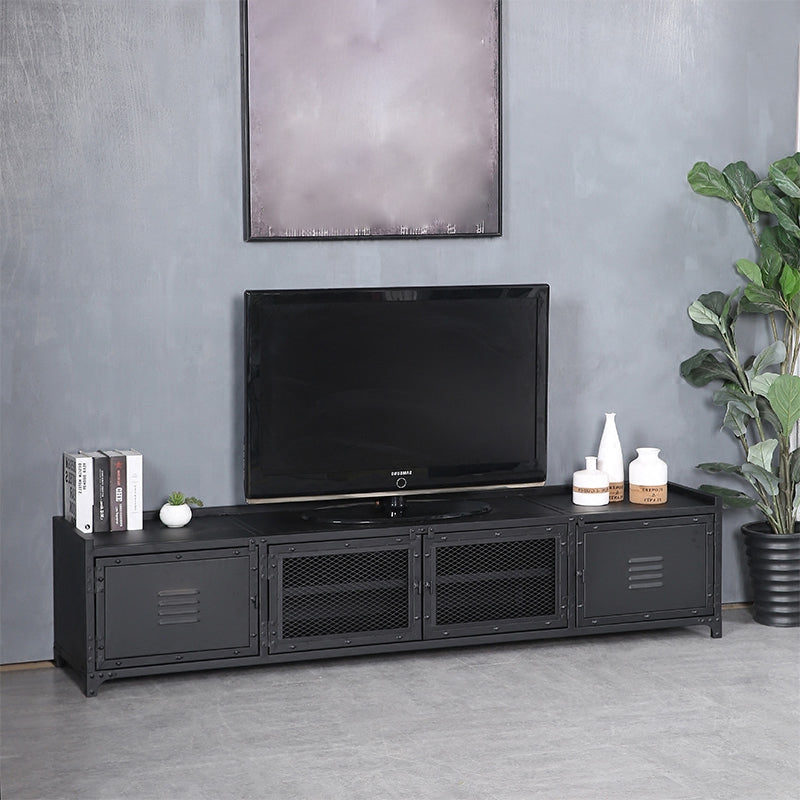 Industrial Style Metal TV Stand Black Colour Enclosed Storage TV Console with Cabinet 71"L x 16"W x 18"H Clearhalo 'furn' 'furn_tv_stands_entertainment_centers' 'Furniture' 'Living Room Furniture' 'TV Stands & Entertainment Centers' 'TV Stands & Media Storage Furniture' 'tv_stands_entertainment_centers' 6000454