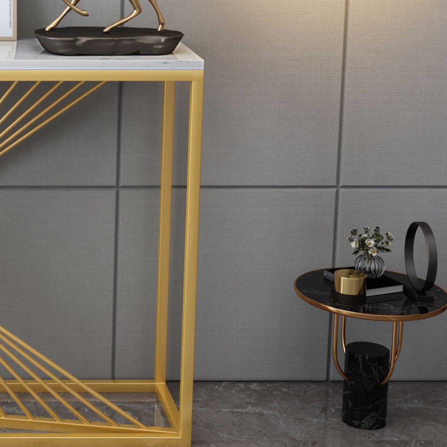 Glam Marble Console Table 12" W White Rectangle Sofa Table for Hall Clearhalo 'Console Tables' 'console_tables' 'Entry & Mudroom Furniture' 'furn' 'furn_console_tables' 'Furniture' 6000541