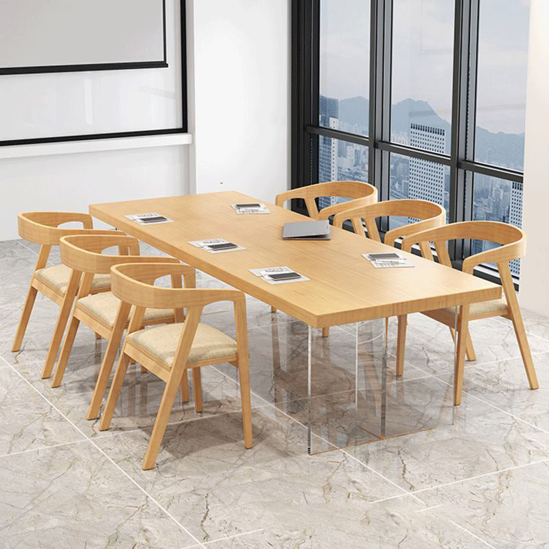 Modern 1/2/5/7 Pieces Rectangle Dining Set Solid Wood Top Dining Table with Chairs 7 Pieces: Table, 6 Wood Chairs Clearhalo 'Dining Room Sets' 'Dining Tables & Seating' 'dining_room_set' 'furn' 'furn_dining_room_set' 'Furniture' 'Kitchen & Dining Furniture' 6003544