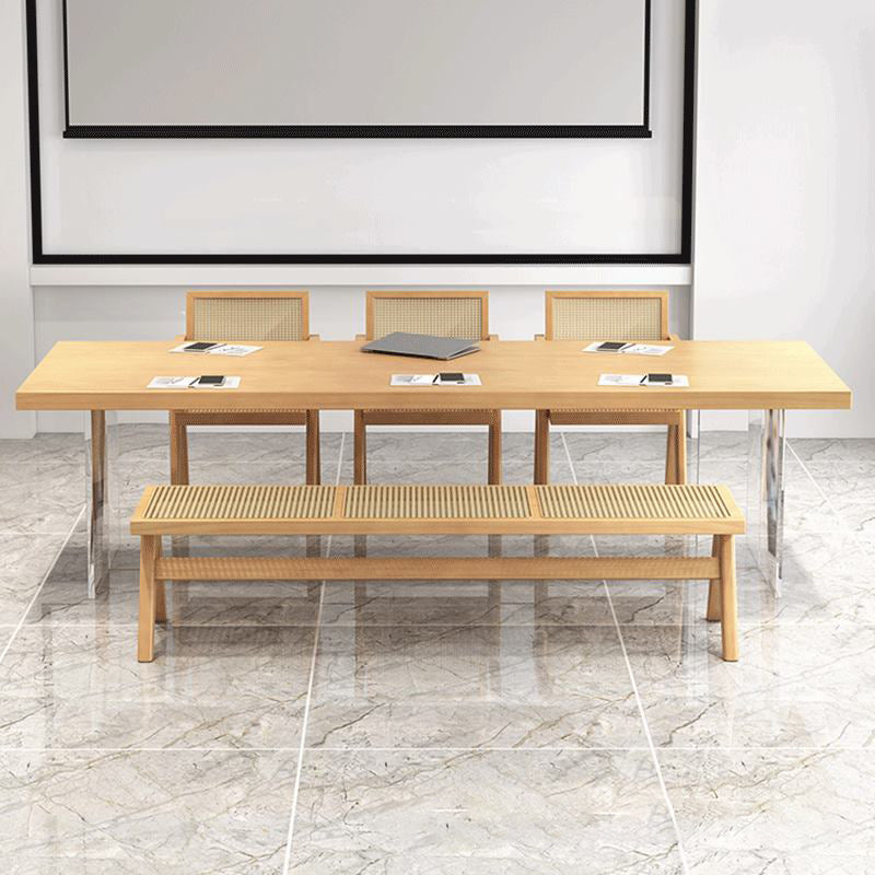 Modern 1/2/5/7 Pieces Rectangle Dining Set Solid Wood Top Dining Table with Chairs 5 Pieces: Table, 3 Chairs, 1 Bench Clearhalo 'Dining Room Sets' 'Dining Tables & Seating' 'dining_room_set' 'furn' 'furn_dining_room_set' 'Furniture' 'Kitchen & Dining Furniture' 6003545