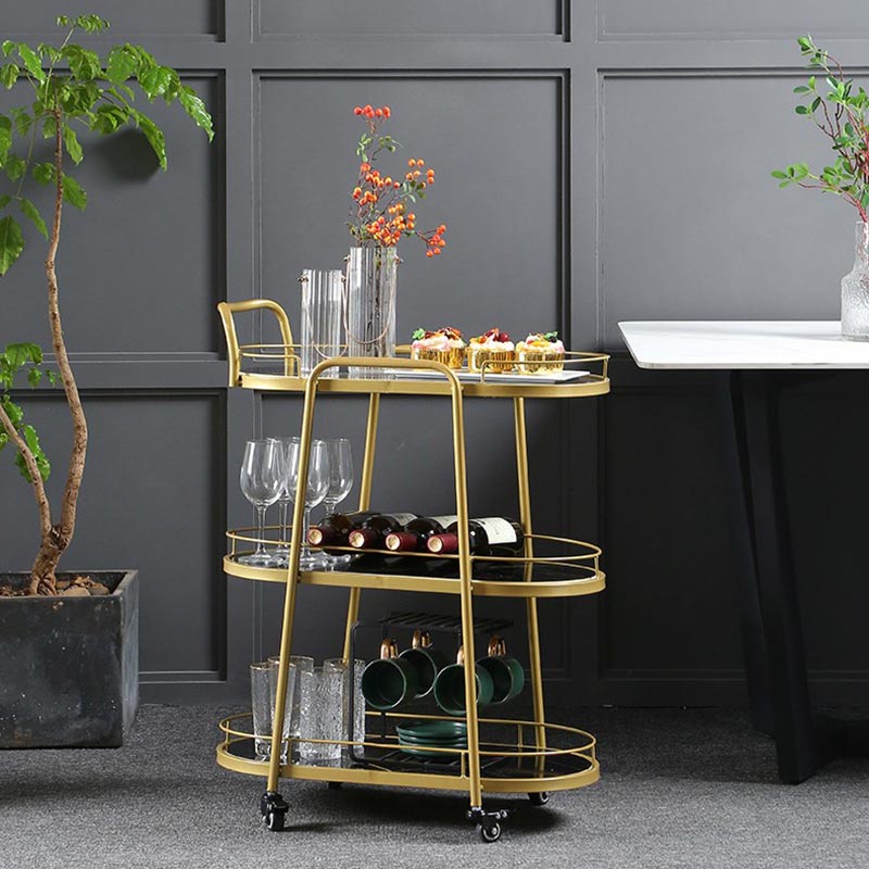 Modern Style Oval Prep Table Rolling Metal Prep Table for Home