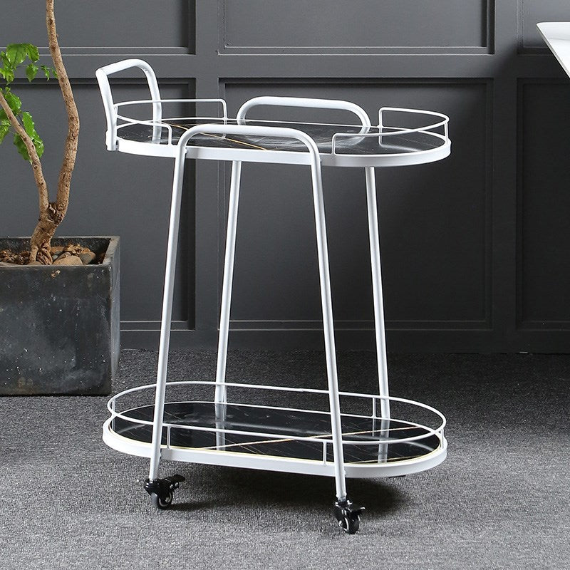 Modern Style Oval Prep Table Rolling Metal Prep Table for Home