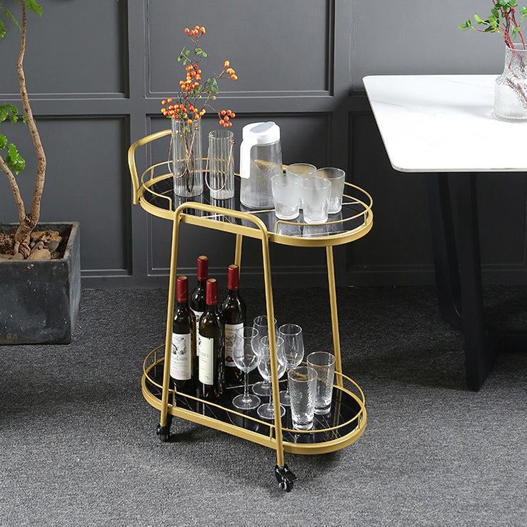 Modern Style Oval Prep Table Rolling Metal Prep Table for Home