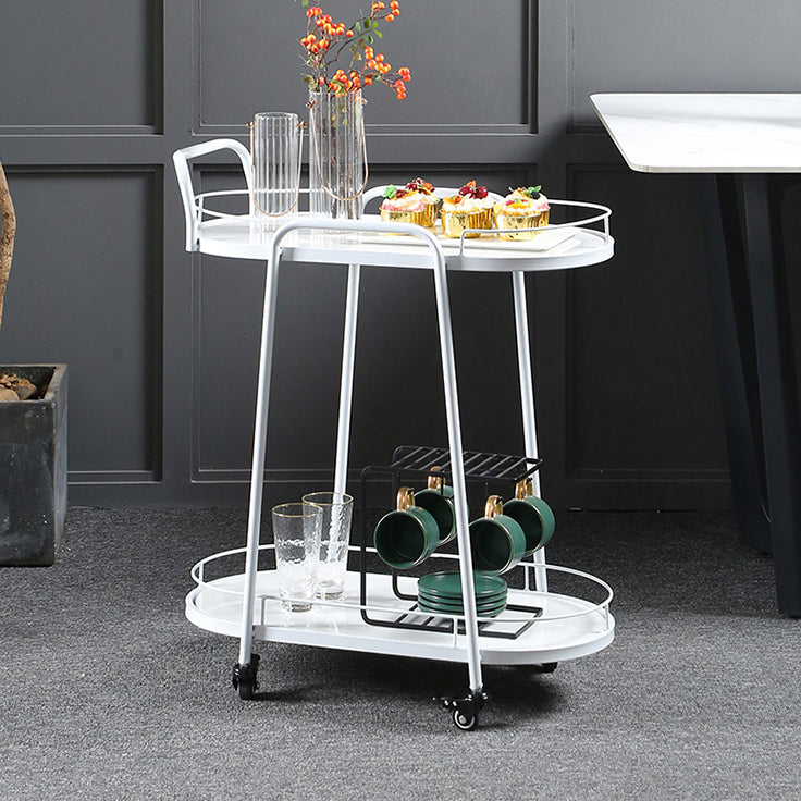 Modern Style Oval Prep Table Rolling Metal Prep Table for Home