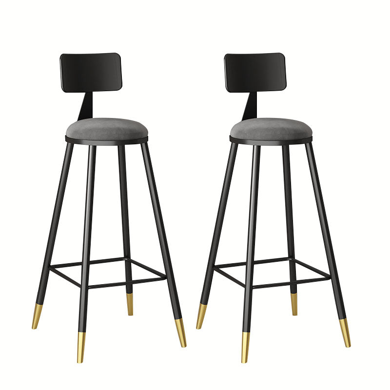 Glam Metal Barstool Velvet Footrest Low Back Stool in Matte Finish for Home Grey 2 Piece Set Clearhalo 'Bar Furniture' 'Bar Stools' 'bar_stools' 'furn' 'furn_bar_stools' 'Furniture' 'Kitchen & Dining Furniture' 6004782