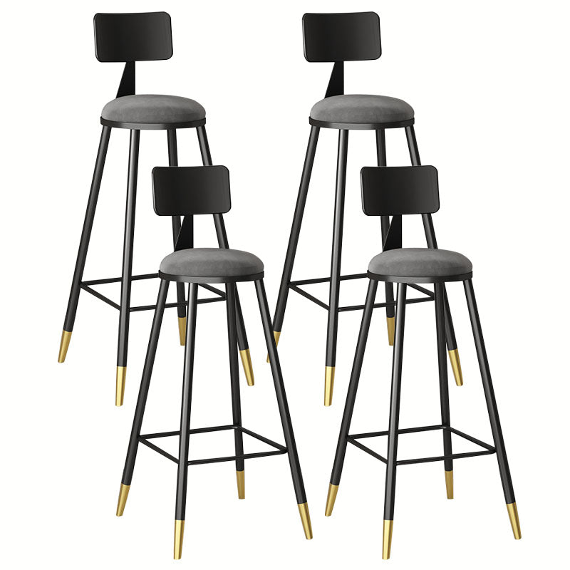 Glam Metal Barstool Velvet Footrest Low Back Stool in Matte Finish for Home