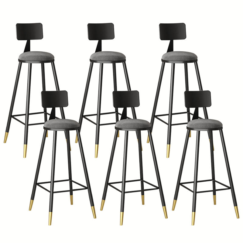 Glam Metal Barstool Velvet Footrest Low Back Stool in Matte Finish for Home Grey 6 Piece Set Clearhalo 'Bar Furniture' 'Bar Stools' 'bar_stools' 'furn' 'furn_bar_stools' 'Furniture' 'Kitchen & Dining Furniture' 6004786