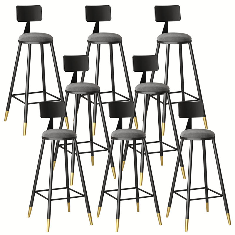 Glam Metal Barstool Velvet Footrest Low Back Stool in Matte Finish for Home Grey 8 Piece Set Clearhalo 'Bar Furniture' 'Bar Stools' 'bar_stools' 'furn' 'furn_bar_stools' 'Furniture' 'Kitchen & Dining Furniture' 6004787