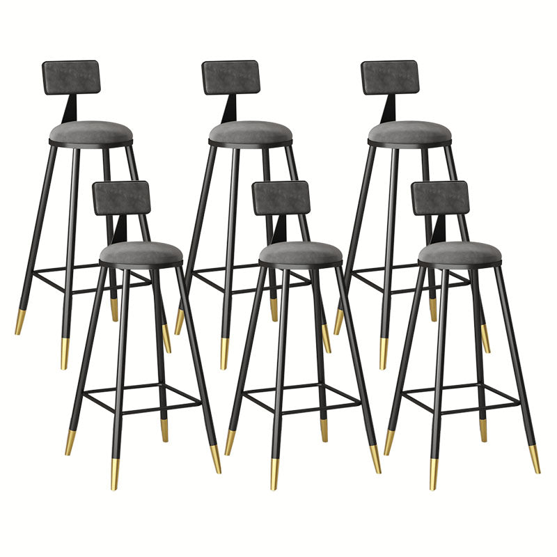 Glam Metal Barstool Velvet Footrest Low Back Stool in Matte Finish for Home