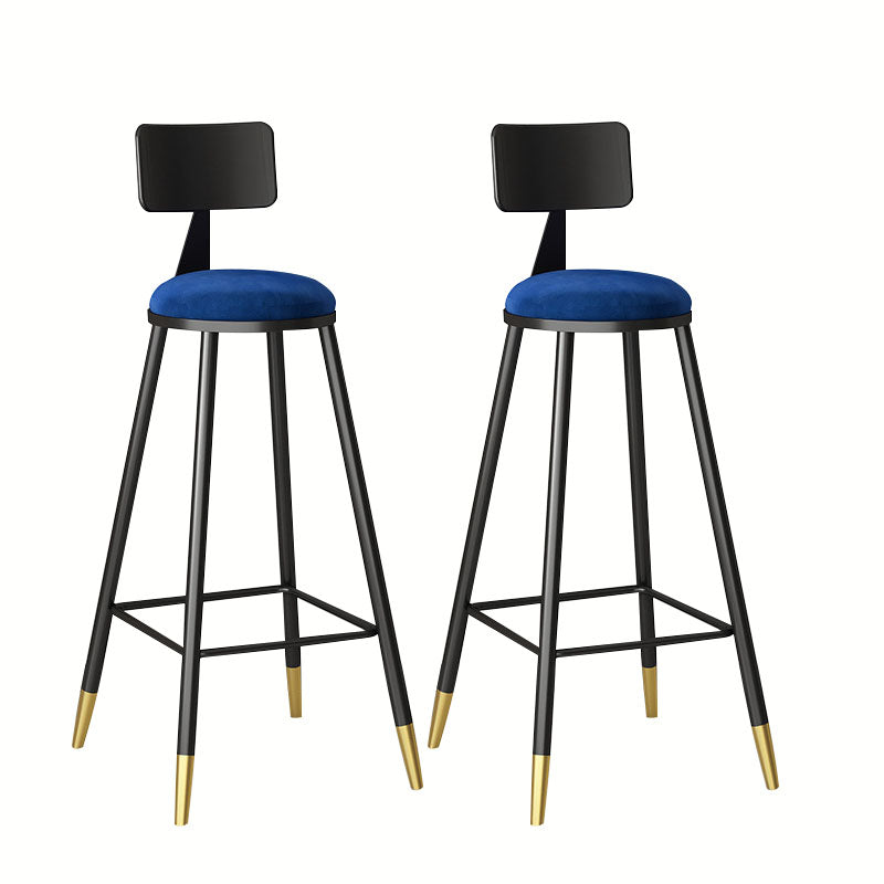 Glam Metal Barstool Velvet Footrest Low Back Stool in Matte Finish for Home Blue 2 Piece Set Clearhalo 'Bar Furniture' 'Bar Stools' 'bar_stools' 'furn' 'furn_bar_stools' 'Furniture' 'Kitchen & Dining Furniture' 6004806