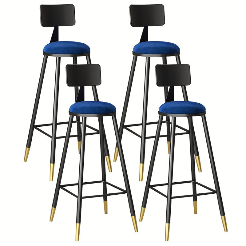Glam Metal Barstool Velvet Footrest Low Back Stool in Matte Finish for Home