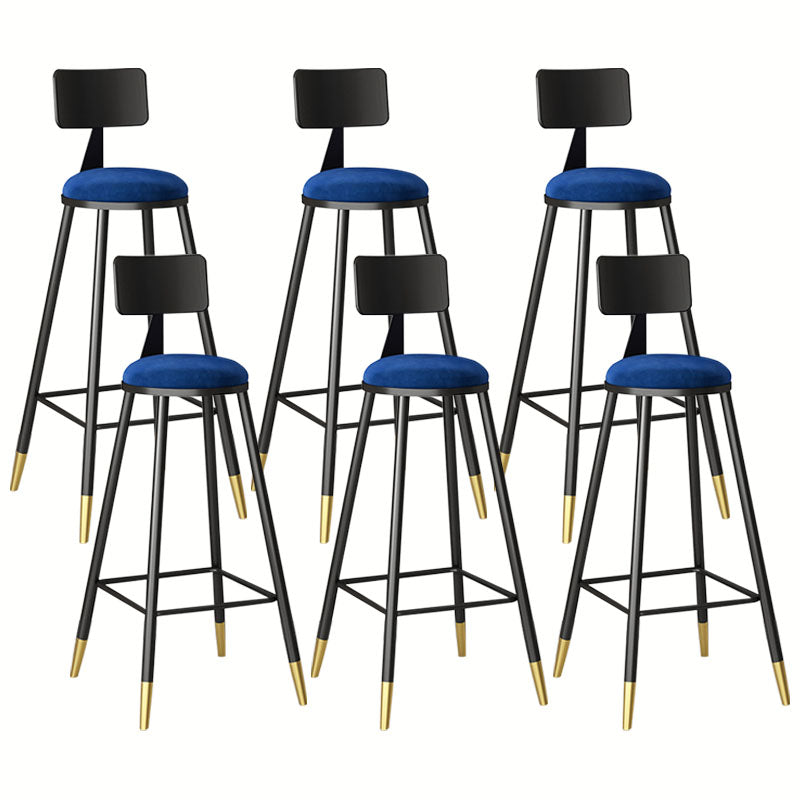 Glam Metal Barstool Velvet Footrest Low Back Stool in Matte Finish for Home Blue 6 Piece Set Clearhalo 'Bar Furniture' 'Bar Stools' 'bar_stools' 'furn' 'furn_bar_stools' 'Furniture' 'Kitchen & Dining Furniture' 6004810
