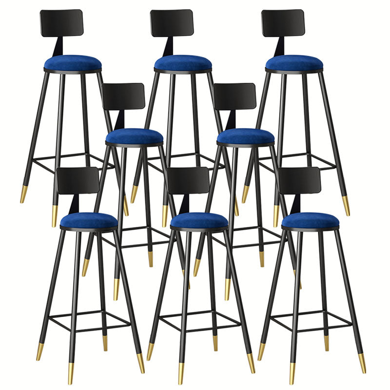 Glam Metal Barstool Velvet Footrest Low Back Stool in Matte Finish for Home Blue 8 Piece Set Clearhalo 'Bar Furniture' 'Bar Stools' 'bar_stools' 'furn' 'furn_bar_stools' 'Furniture' 'Kitchen & Dining Furniture' 6004811