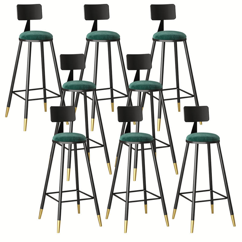 Glam Metal Barstool Velvet Footrest Low Back Stool in Matte Finish for Home